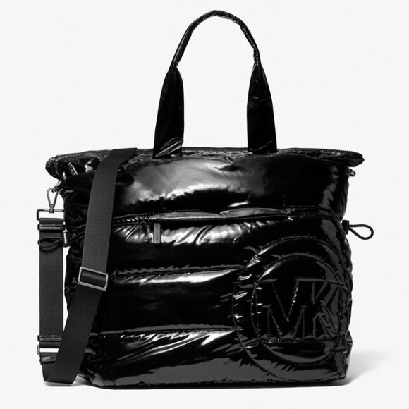 Michael Kors Rae Black Quilted Nylon Extra Large Drawstring Tote Shoulder Bag - Picture 7 of 16